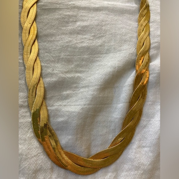 Braided Flat Chain‎ Gold Tone Vintage Necklace - Picture 5 of 7